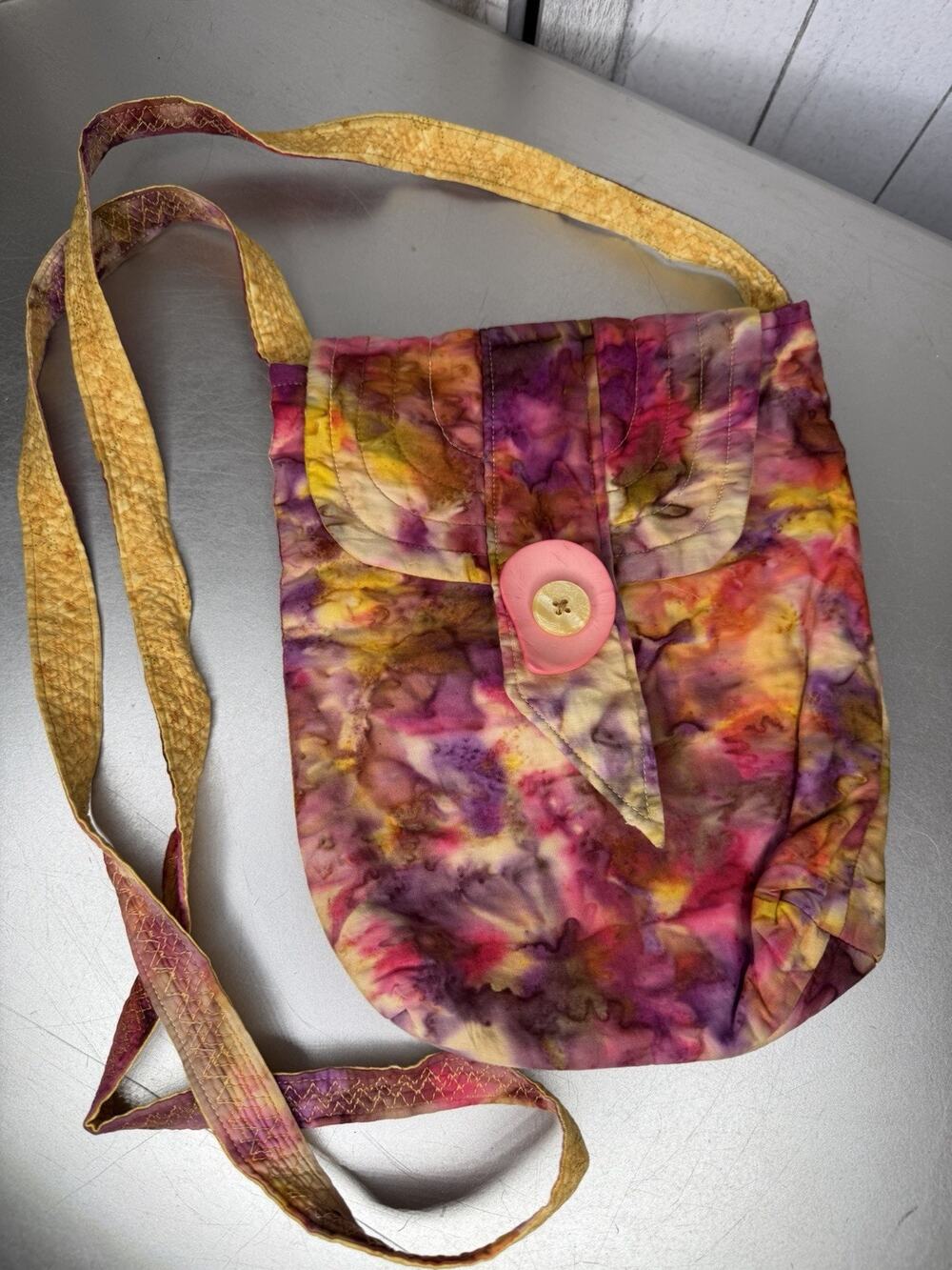 Artisan Watercolor Handbag Shoulder Bag Pink Orange Art To Wear Crossbody